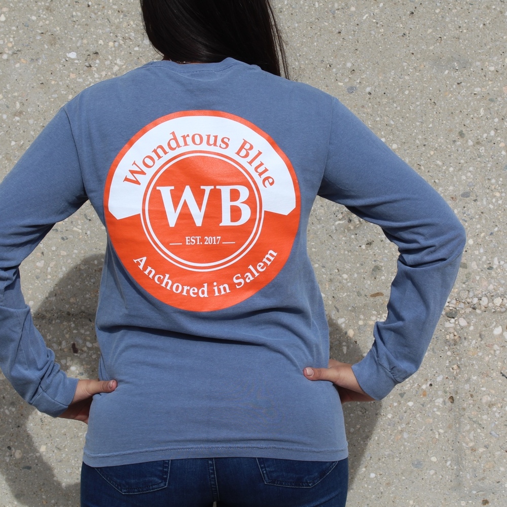 Blue Jean Long Sleeve Ship Graphic Pocket T-Shirt